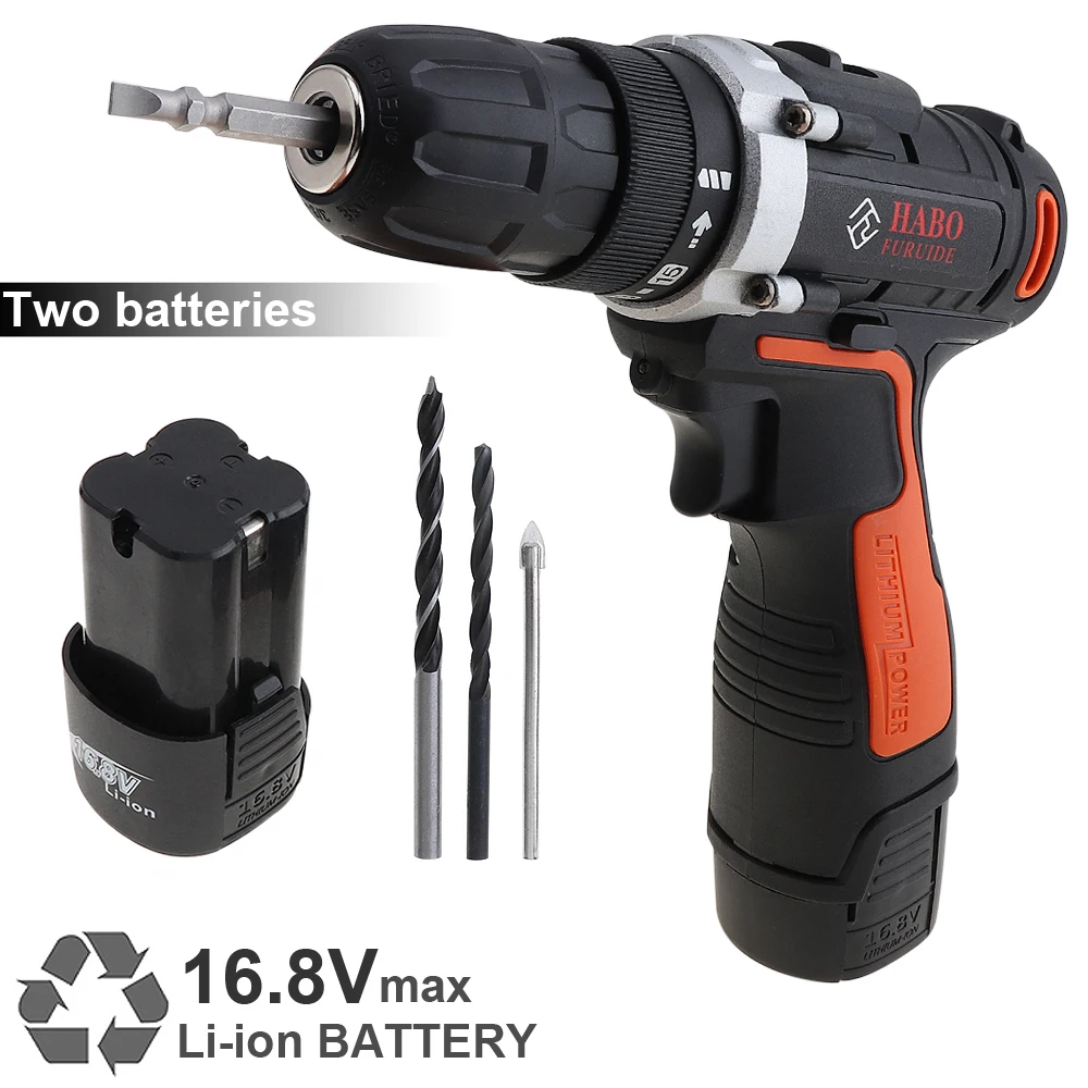 AC 110 - 240V Cordless 16.8V Electric Drill / Screwdriver with Two-speed Adjustment Button for Handling Screws