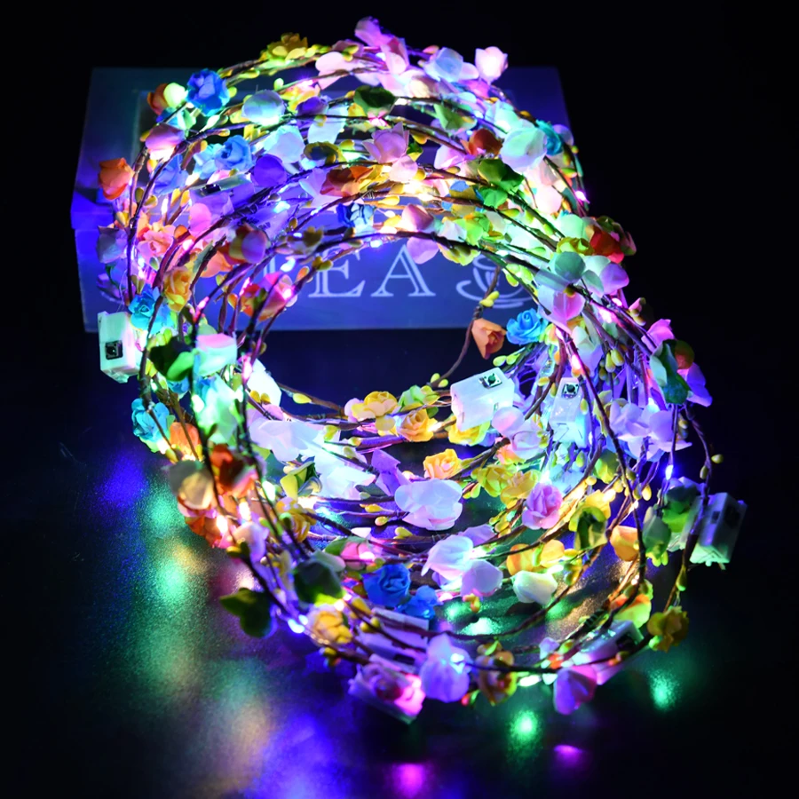 

1000 шт. цветочный венок, светящийся 10-искусственный головной убор, ободок с цветами, светящийся венок для свадебной вечеринки, гирлянды