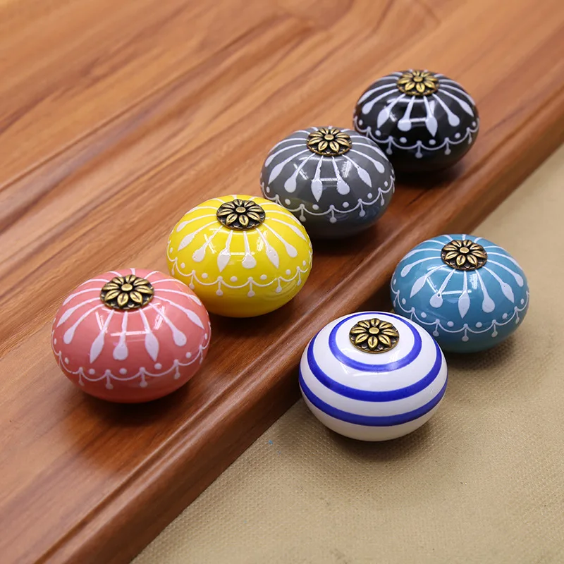Hand-painted Art Ceramic Handles Drawer Knobs Cupboard Door Handles Single Hole Cabinet Handles with Screws Furniture Handles