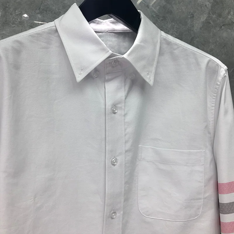 THOM Spring Autunm Fashion Brand Men's Pink Gray 4-bar Striped Casual Cotton Oxford Custom Wholesale TB Shirt