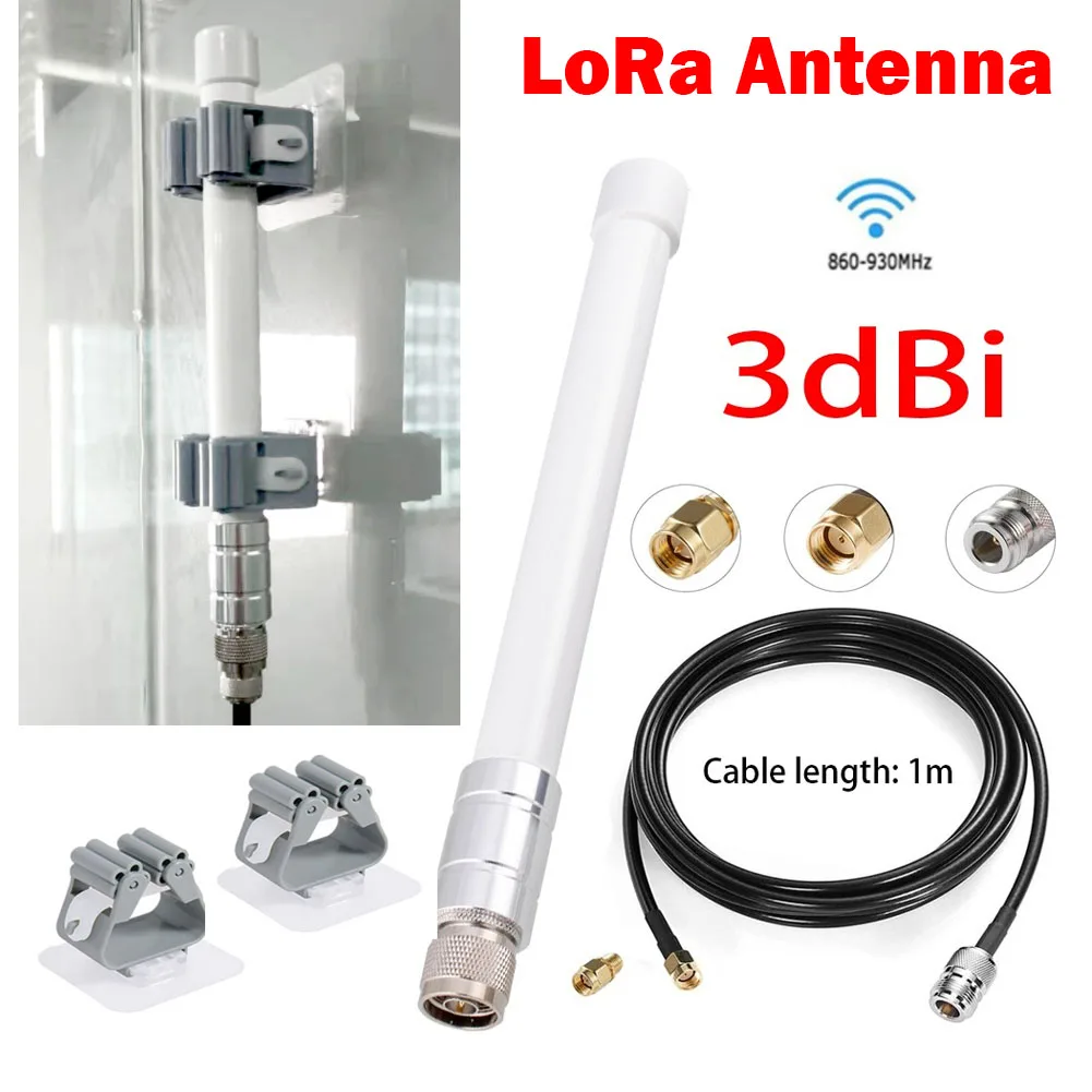 

868MHz LoRa Helium 3dBi N Male Omni Fiberglass Aerial Antenna With 2Pack Clips Agricultural Environmental Monitoring Antenna Kit