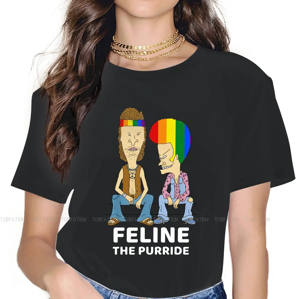 

Feline The Purride ЛГБТ, гей-Прайд женские рубашки Beavis и ButtHead TV оверсайз футболка Готическая винтажная женская блуза