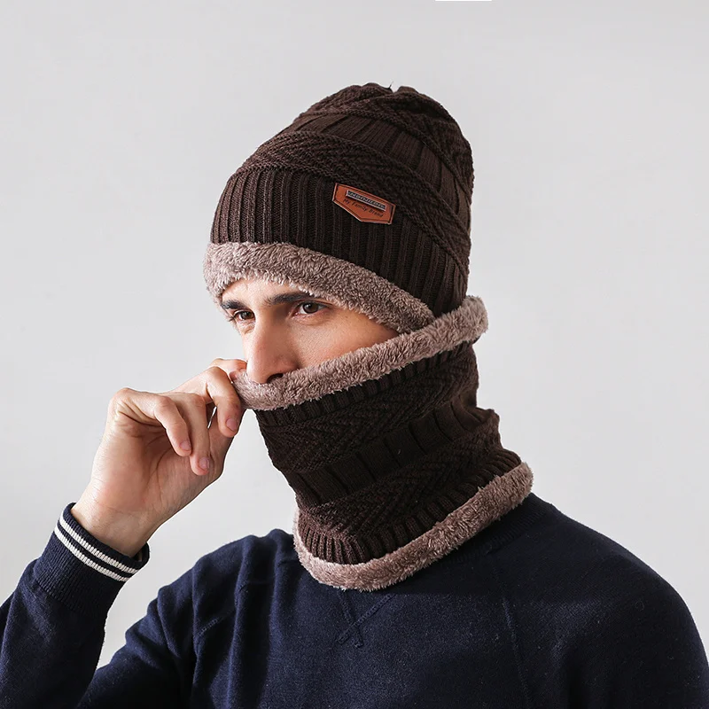 

Зимние шапки для мужчин, шапки, облегающая шапка, зимняя шапка для мужчин и женщин, шерстяной шарф, шапка, комплект s, Балаклава, маска, шапка, ...