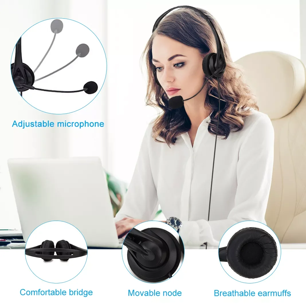 

PC Computer Laptop Headphone with Noise Cancelling Microphone Chatting Network Teaching Video Conferencing USB Wired Headset
