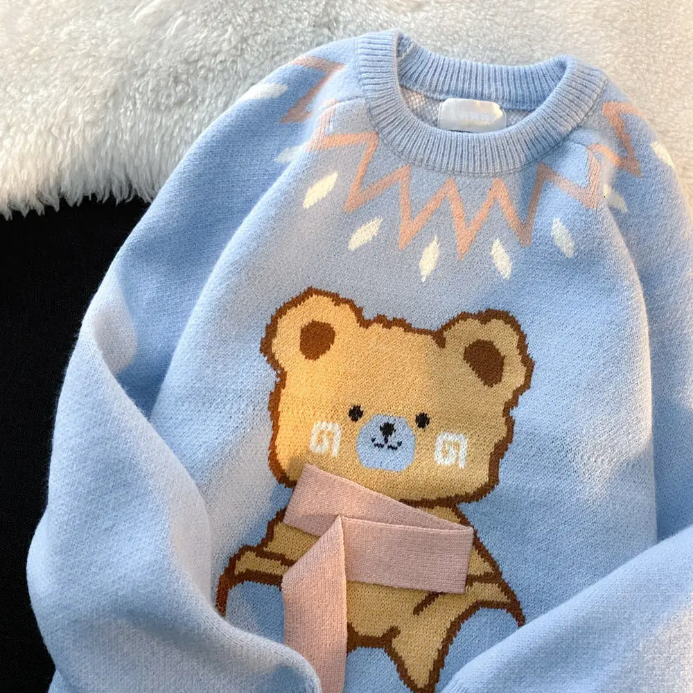 

New bear sweater women's autumn and winter loose and lazy design niche tops girlfriends couples knitted sweaters free delivery