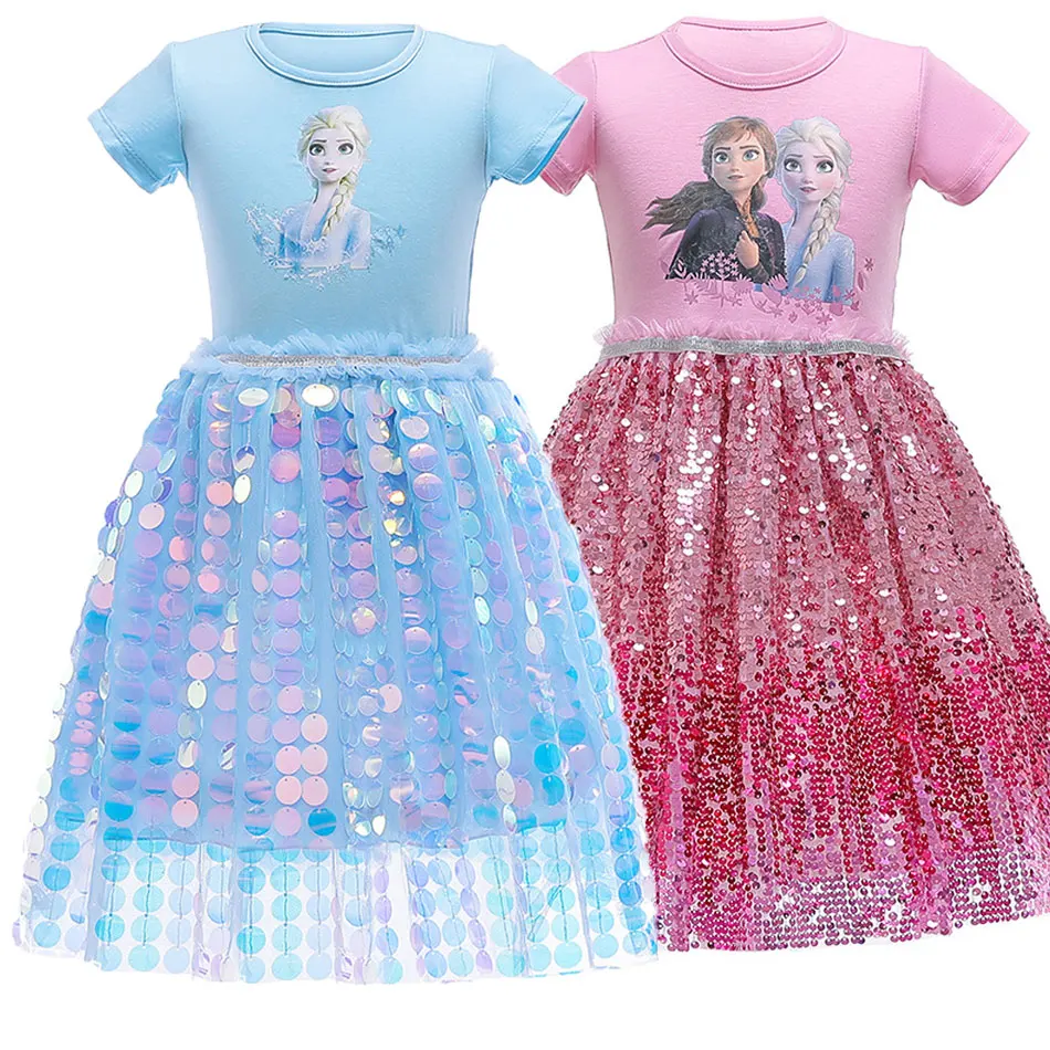 

Girls Frozen Anna Elsa Kids Princess Sequins Dresses Toddler Cosplay Unicorn Dress Girl Teen Birthday Gown Party Vestidos