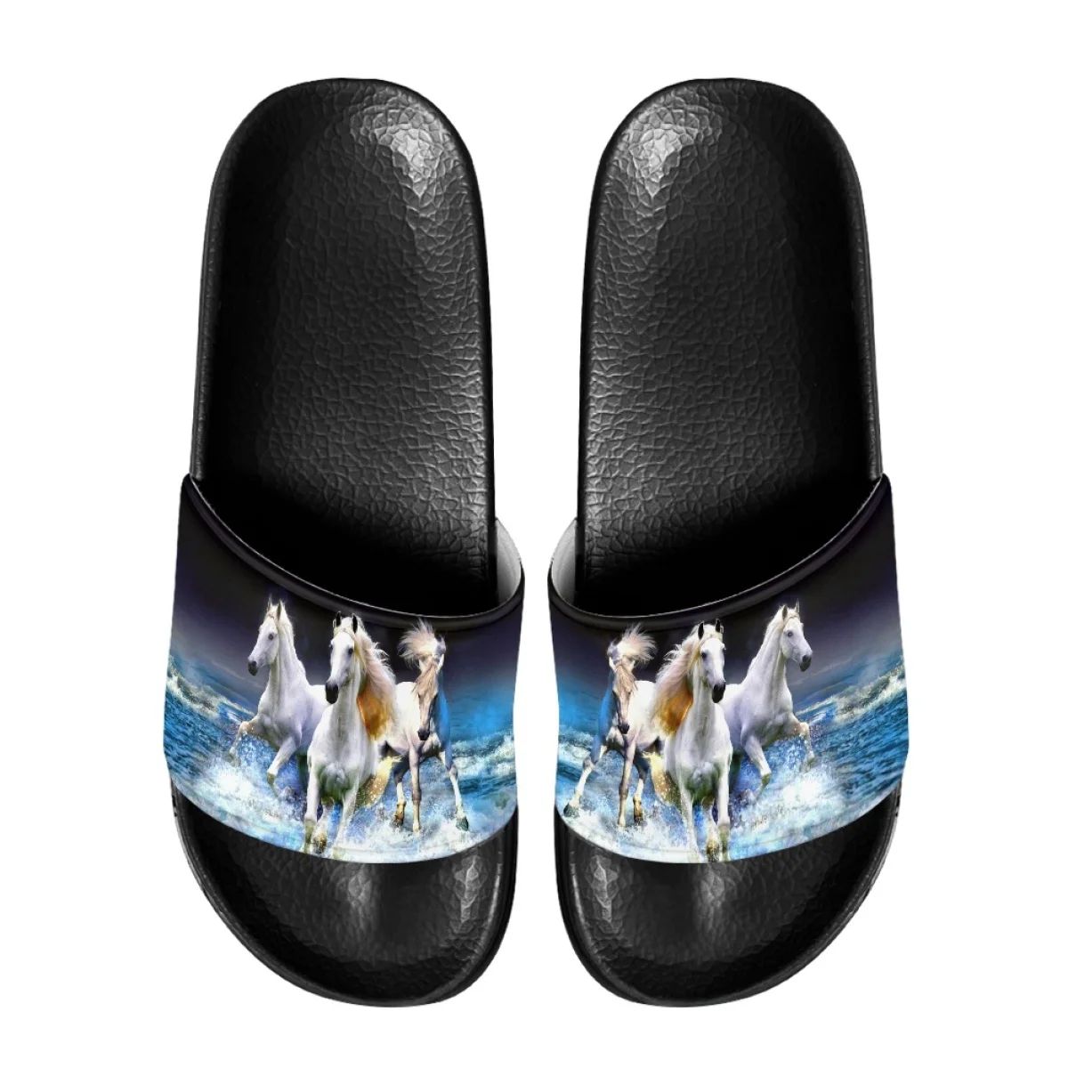 

3D Crazy Horse Print Casual Shower Slippers Indoor Outdoor Lightweight Outer Wear Flat Sandals Summer Casual Non-slip Slides New