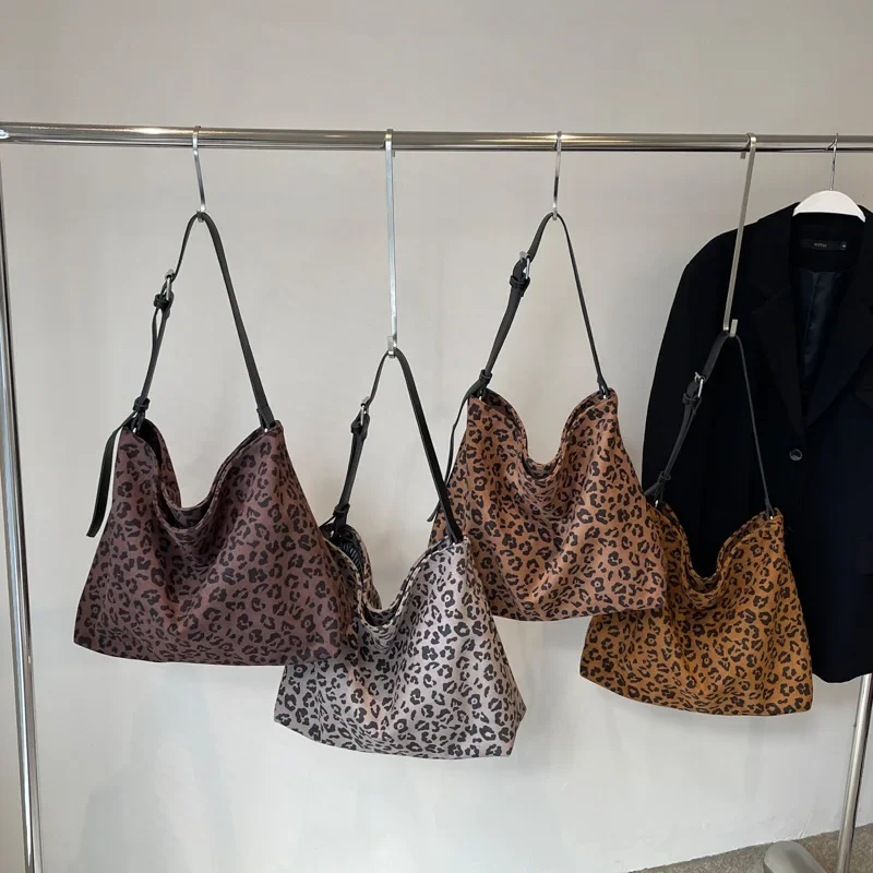 Холщовая большая сумка с леопардовым принтом женская повседневная