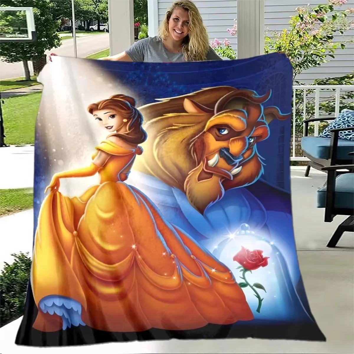 Мягкое плюшевое одеяло Красавица и чудовище фланелевое для гостиной спальни