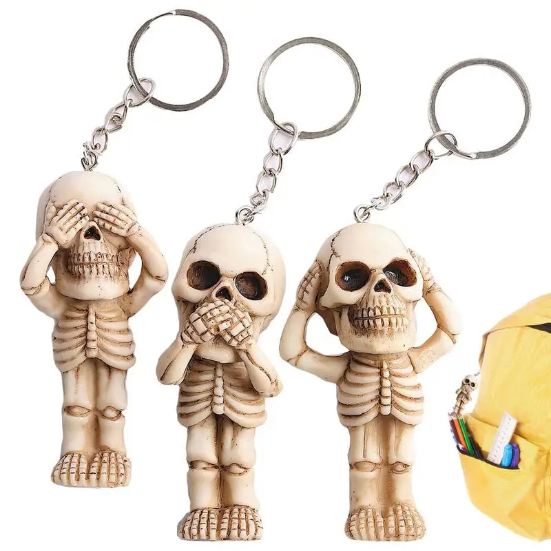 

3pcs Skull Keychain Men Women Fashion Pendant Keyring Car Motorcycle Key Chains Hangings Car Auto Decoration Accessories