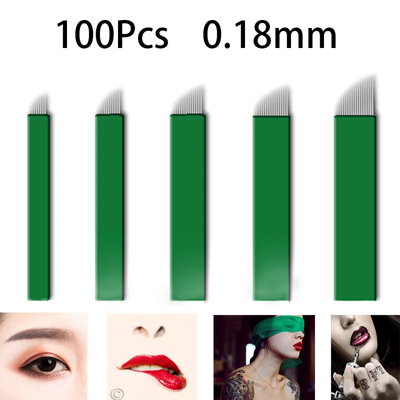 

100pcs 0.18mm Laminas Tebori 11 12 14 17 18 U Pins Microblading needles Permanent Makeup Tattoo Needle for 3D Eyebrow Manual Pen
