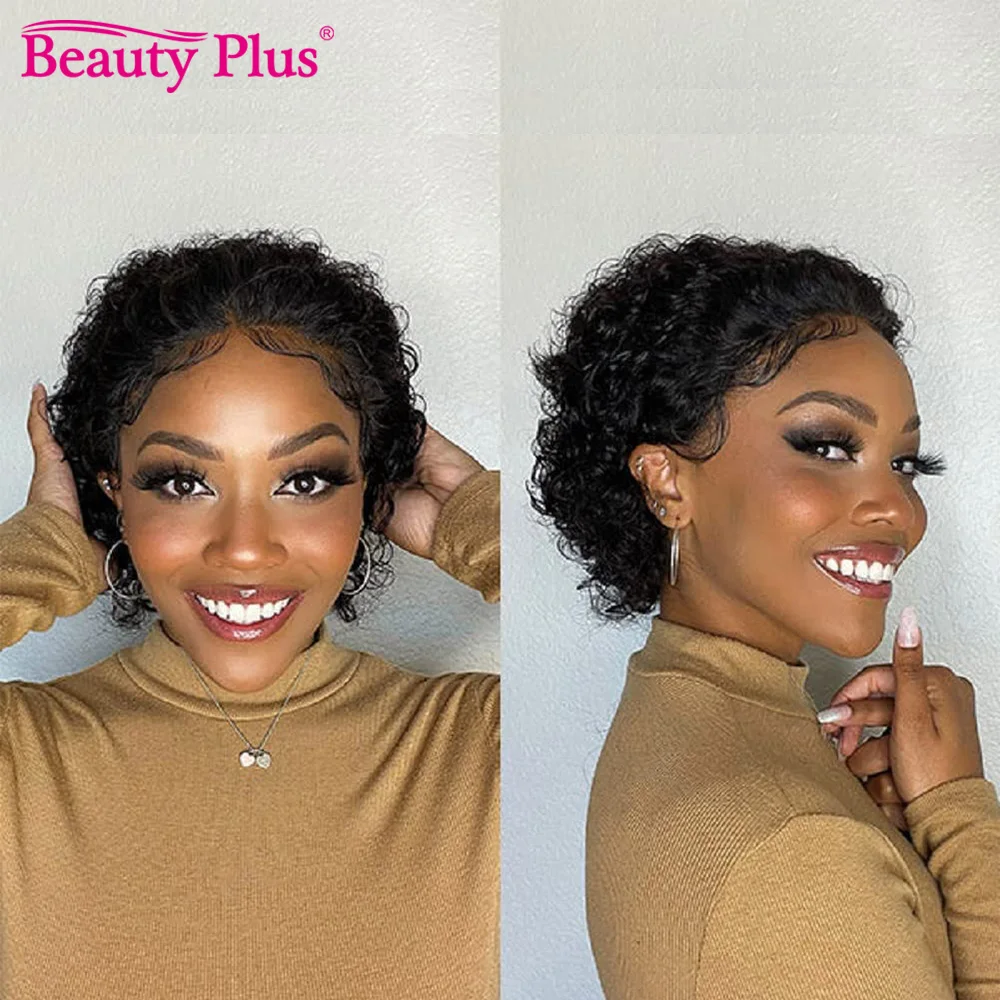 

Raw Indian 13x2 Transparent Lace Wig Pixie Cut Wig Short Bob Water Wave Curly Human Hair For Black Women Pre Plucked Hairline