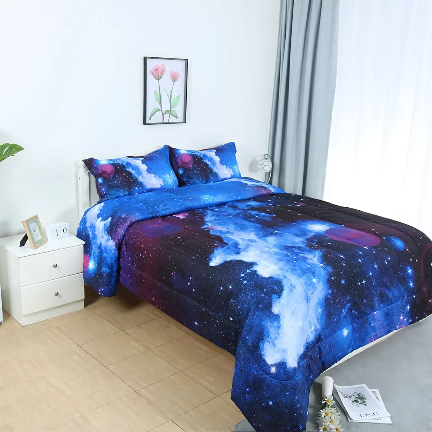 

Microfiber Comfortable Set with 2 Pillowcases for Bedding, Galaxies Purple Full