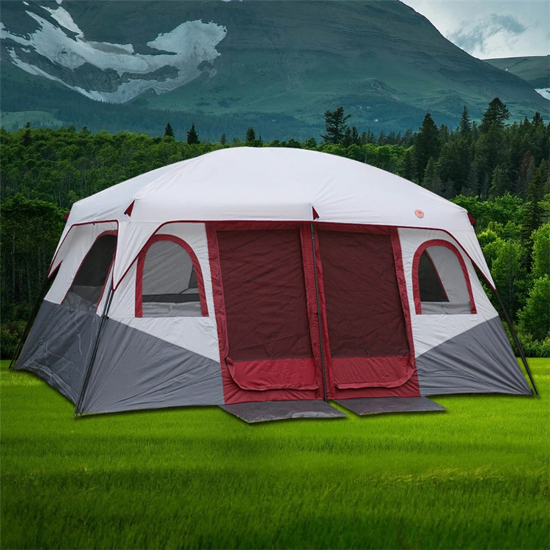 

3.2*2.1*1.9m Outdoor 3-5 Persons Tourist Camping Tent Rainproof UV Protection Waterproof 2rooms Family Large Space S Size Beac