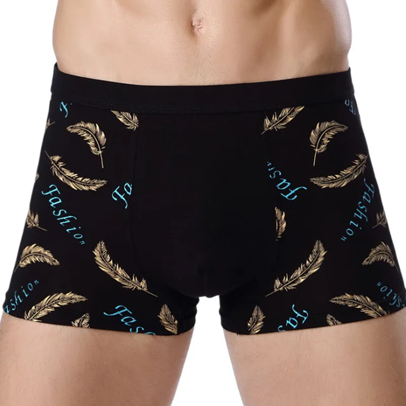 

Printing Boxer Underwear Men Soft Breathable Letter Feathers Pattern Sexy Boxers Shorts Fashion Large Size L-4 XL Panties