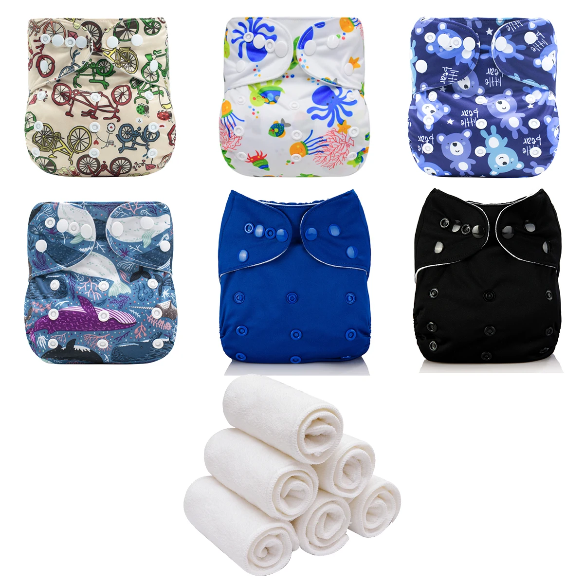 Mumsbest новые подходящие водонепроницаемые моющиеся детские подгузники Pokcet 6 шт.