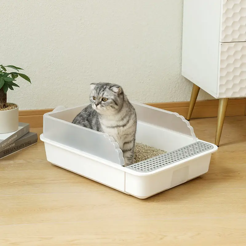 

Large Cat Litter Box Cats Tray Cleaning Healthy and Environmentally Friendly PP Resin Semi Enclosed Kitten Toilet Pet Supplies