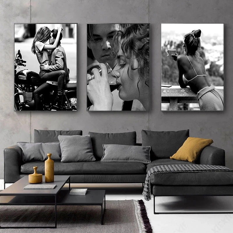 Черно-белый пикантный и красивый постер для питья пар печать на холсте картина