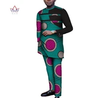 african custom ankara pant set for men tailor made long top with cuff link full length pants 2 pieces mens cotton suit wyn1165