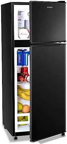 

Компактный холодильник 4,0 куб. Футов, 2-дверный мини-холодильник с морозильной камерой для квартиры, общежития, семьи, подвала, гаража, серебристый