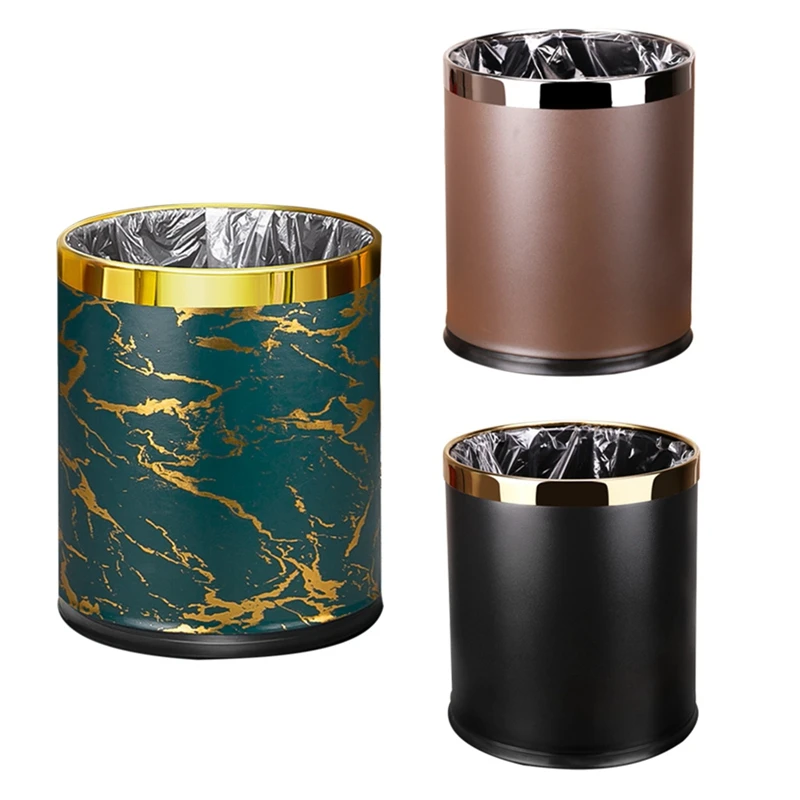

Best Luxury Metal Round Shape Trash Can With Home Office Wastebasket-Garbage Can Without Cover - Kitchen Waste Bins