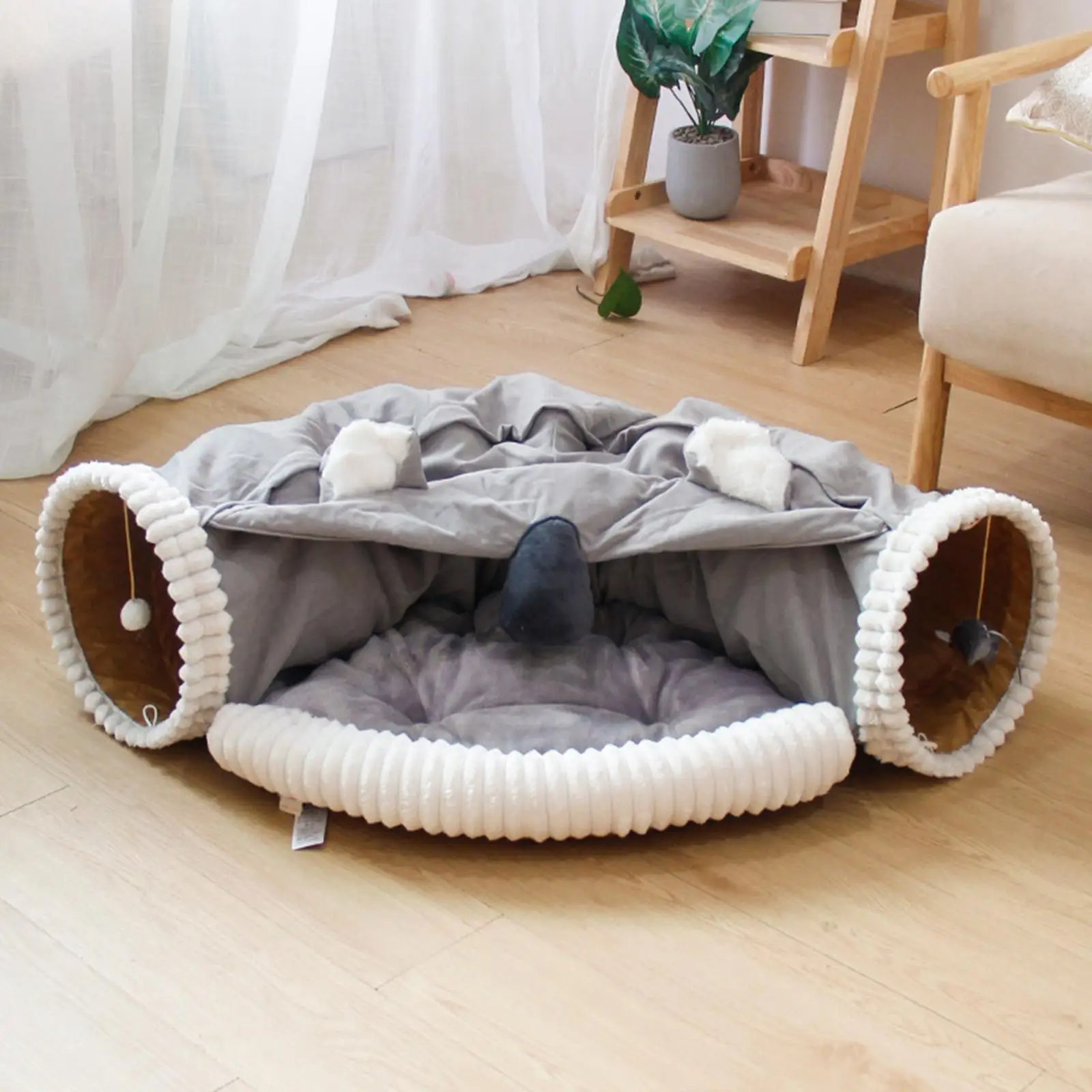 

Foldable Cat Dog Tunnel Bed Pet Tubes Interactive Hiding Toy Soft Mat Cushion Cave for Rabbit Guinea Pig Kitten Training Ferrets