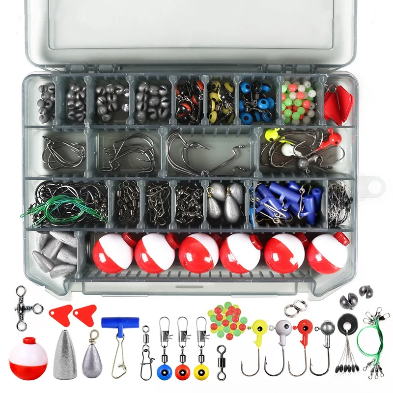 

228Pcs Fishing Accessories Kit Including Jig Hooks Fishing Sinker Weights Fishing Swivels Snaps with Fishing Tackle Box