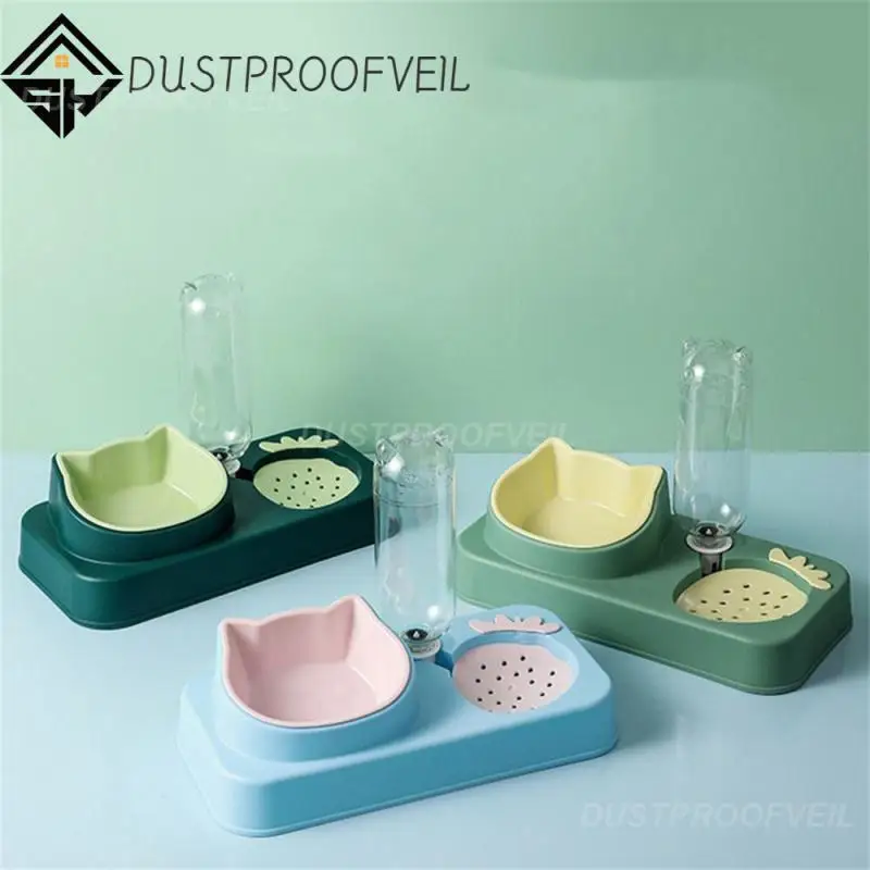 

Pet Cat Bowl Automatic Feeder 3-in-1 Dog Cat Food Bowl With Water Fountain Double Bowl Drinking Raised Stand Dish Bowls For Cats