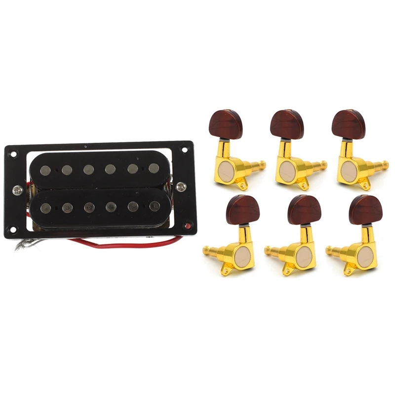 

2 шт. хамбакер с двойной катушкой, пикапы для электрической гитары + Рамный винт с заблокированной струной, кнопка для настройки Peg (3L + 3R)