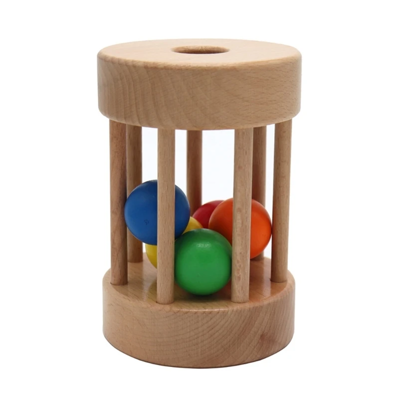 

Montessori Balls Cylinder Rolling Drum Wood Rattle Rollers Toy Crawling Toy for Babies 6-12 Months Unpainted Exterior N1HB