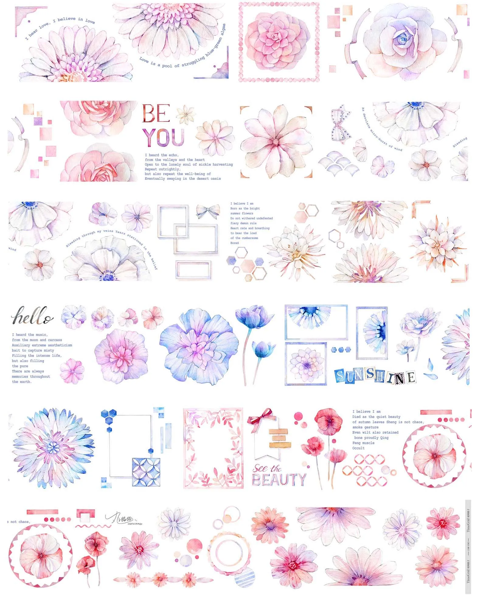 

10 Meter Life Be Beautiful As Summer Flowers Time Lattice Journal Paper PET Tape