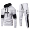 Men Letter Printed Hoodie Set Tracksuit Fitness Casual Sweatshirt and Pants 2 Piece Set Pullover Brand Fashion Sportwear Clothes 2