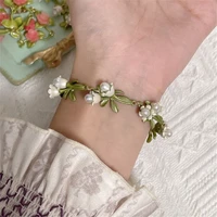 frosty french style white lily of the valley chain bracelet may birth flower charm bracelet plant jewelry gift for mothers day