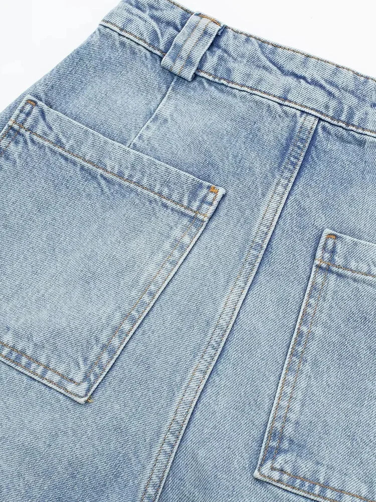 PAILETE Women 2023 fashion with pockets straight denim bermuda shorts vintage  mid-rise zipper fly female short pants mujer