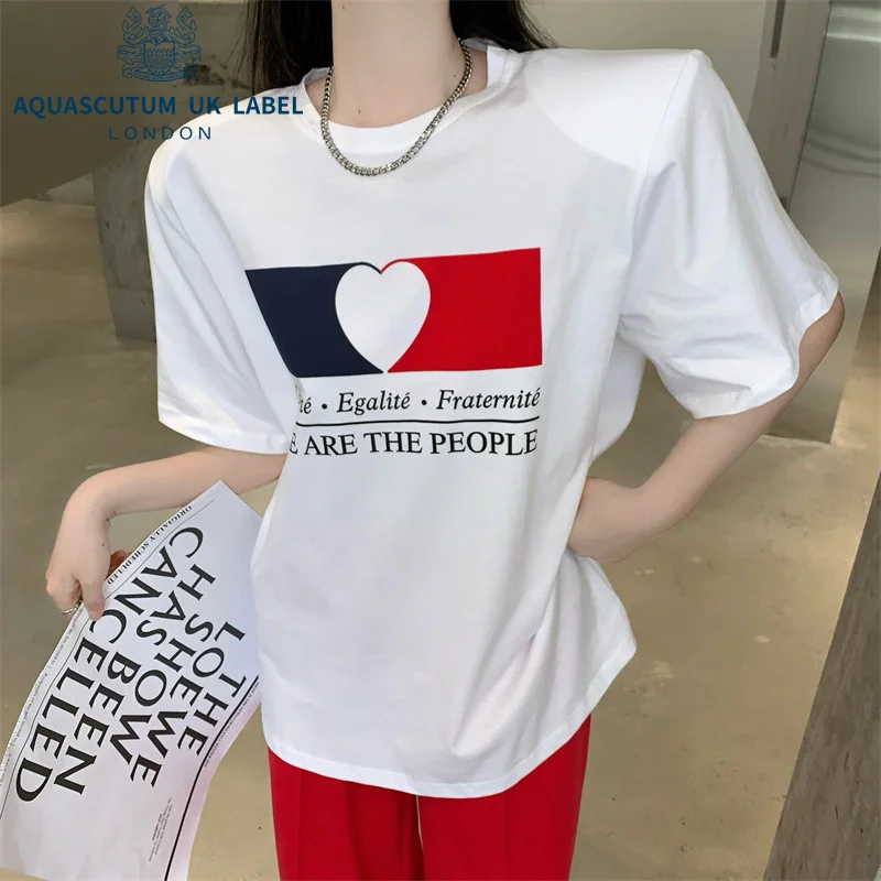 

Aquascutum Fashion printed short sleeve T-shirt women's summer 2022 new Korean design sense of minority loose and versatile top