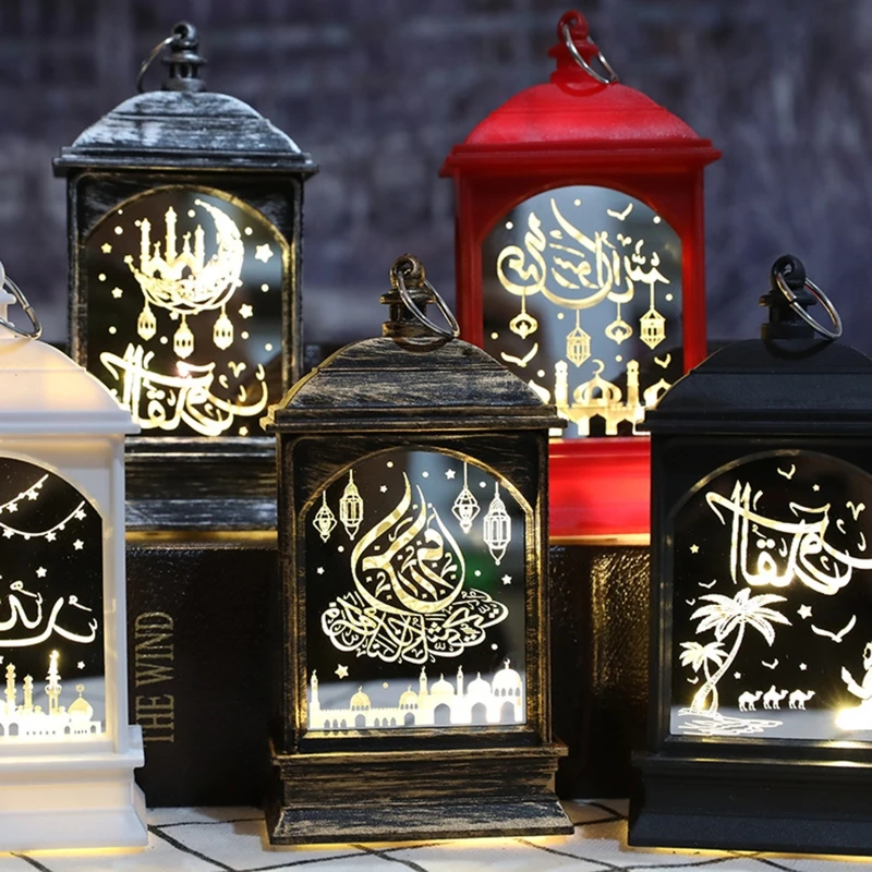 

Muslim Islam Decorative Lamp Eid Mubarak Ramadan Figurine Lantern Atmosphere Light Desktop Ornament for Festival Party
