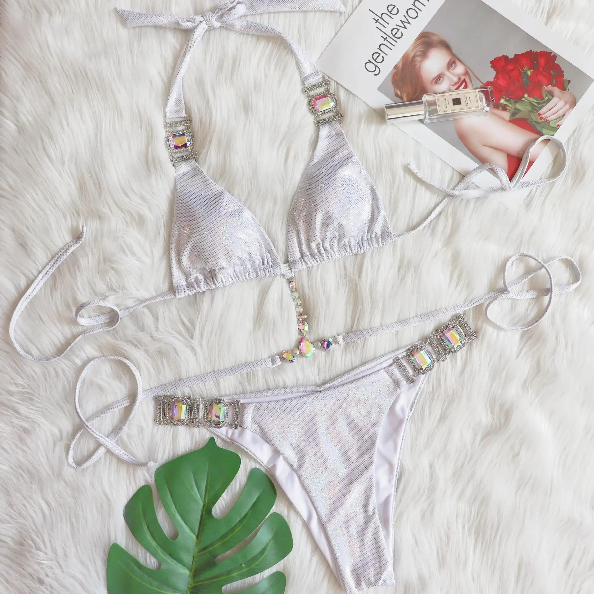 Сексуальный женский бикини Стразы с блестками и змеиным принтом бандажный