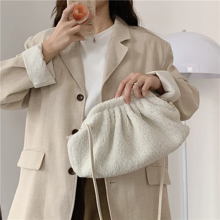 

Lamb Wool Dumpling Bag Ladies Famous Luxury Brand Designer Y2k Cloud Small Handbag Color Soft Shoulder Crossbody Women's Bag