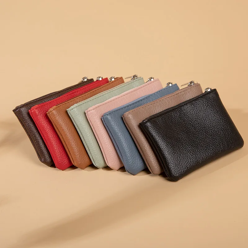 

12.5x8cm Portable Mini Women Wallets Solid Color PU Leather Coin Purse Litchi Grain Zipper Money Key Multi-card Card Holder