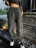 weiyao fashion womens straight cargo jeans casual vintage bf denim harajuku y2k streetwear high waist baggy pocket trousers