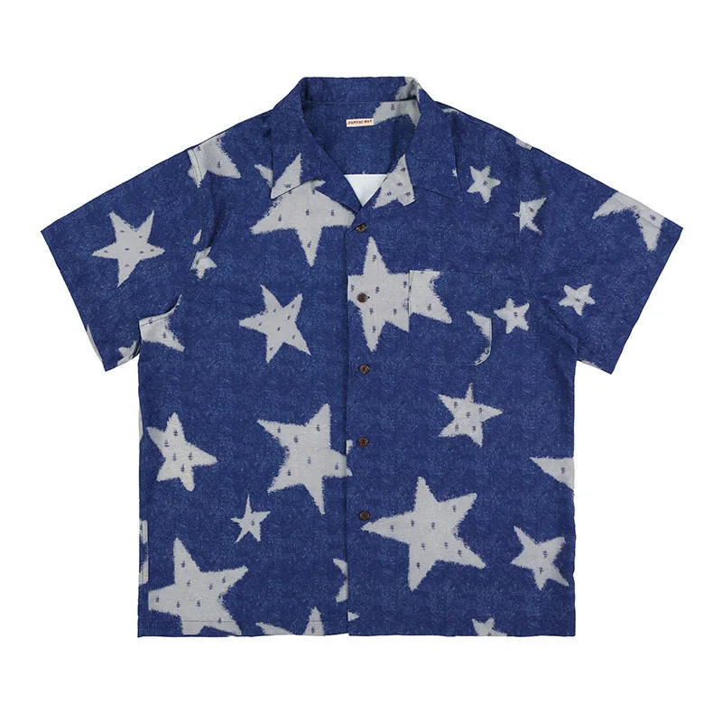 KAPITAL Shirts Men Women 1:1 Blue Tie Dye Star Print Short Sleeve Kapital Oversized Shirts