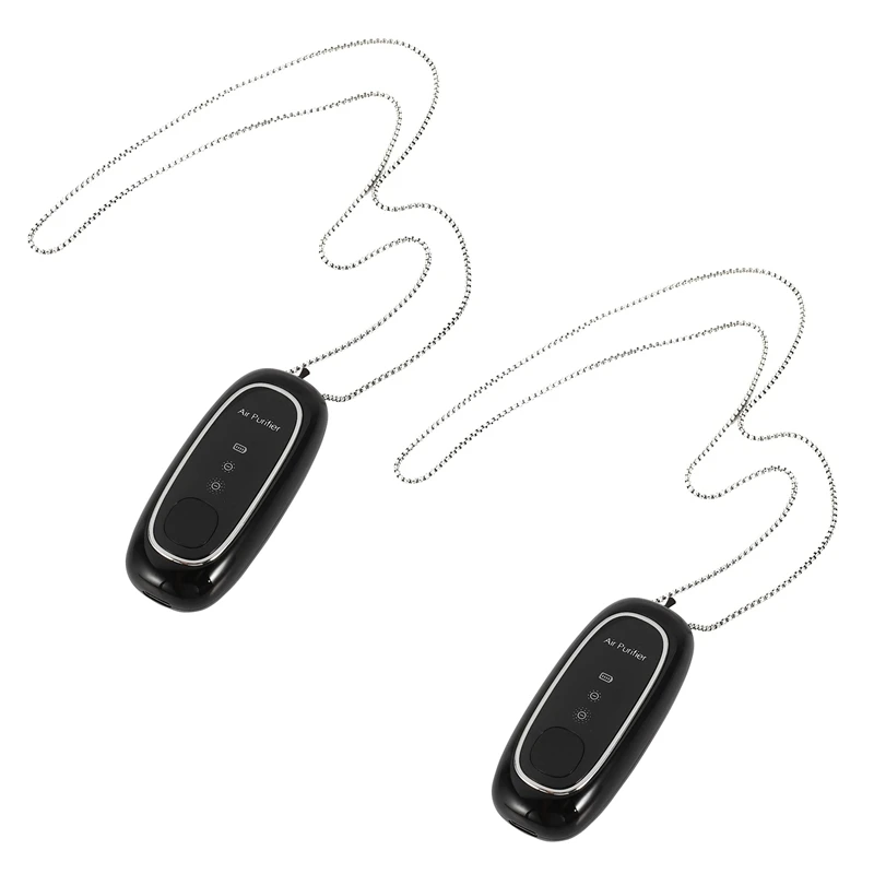 

2X Fashion Personal Wearable Air Purifier Necklace Mini Portable Air Freshener Ionizer Negative Ion Generator Black