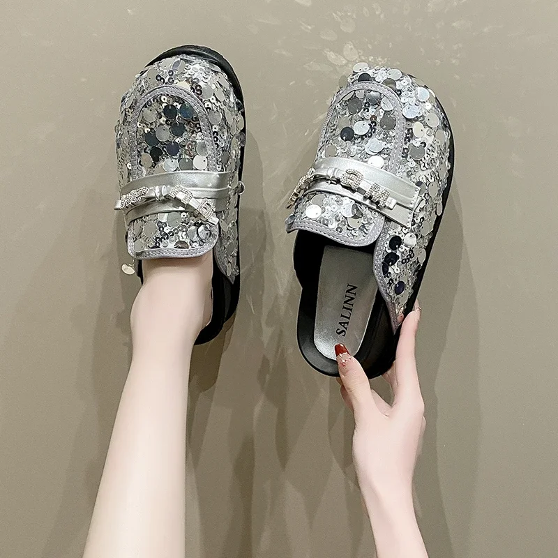 Женские тапочки Baotou весна-лето 2023 новые модные туфли Мюллера на толстой подошве с