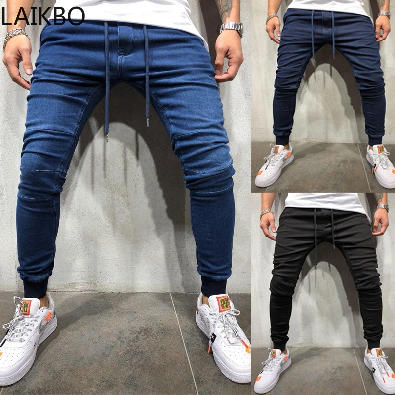 

New Mens Jean Pencil Pants Fashion Men Casual Slim Fit Straight Stretch Feet Skinny Zipper Jeans For Male Hot Sell Trouse slim