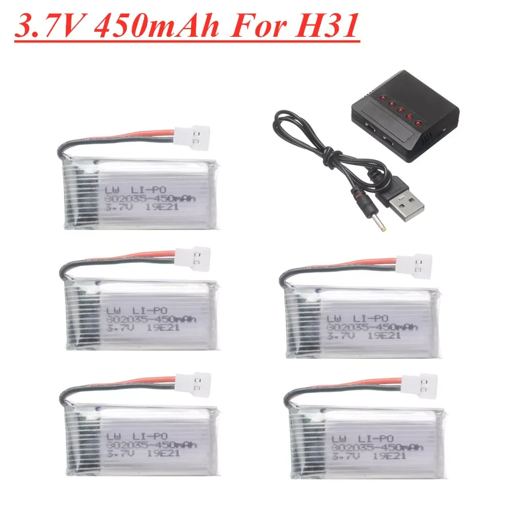 

NEW Upgraded H31 Battery and charger 3.7V 450mAh Rechargeable Lipo Battery for H107 H31 KY101 E33C E33 RC Drone Spare Parts