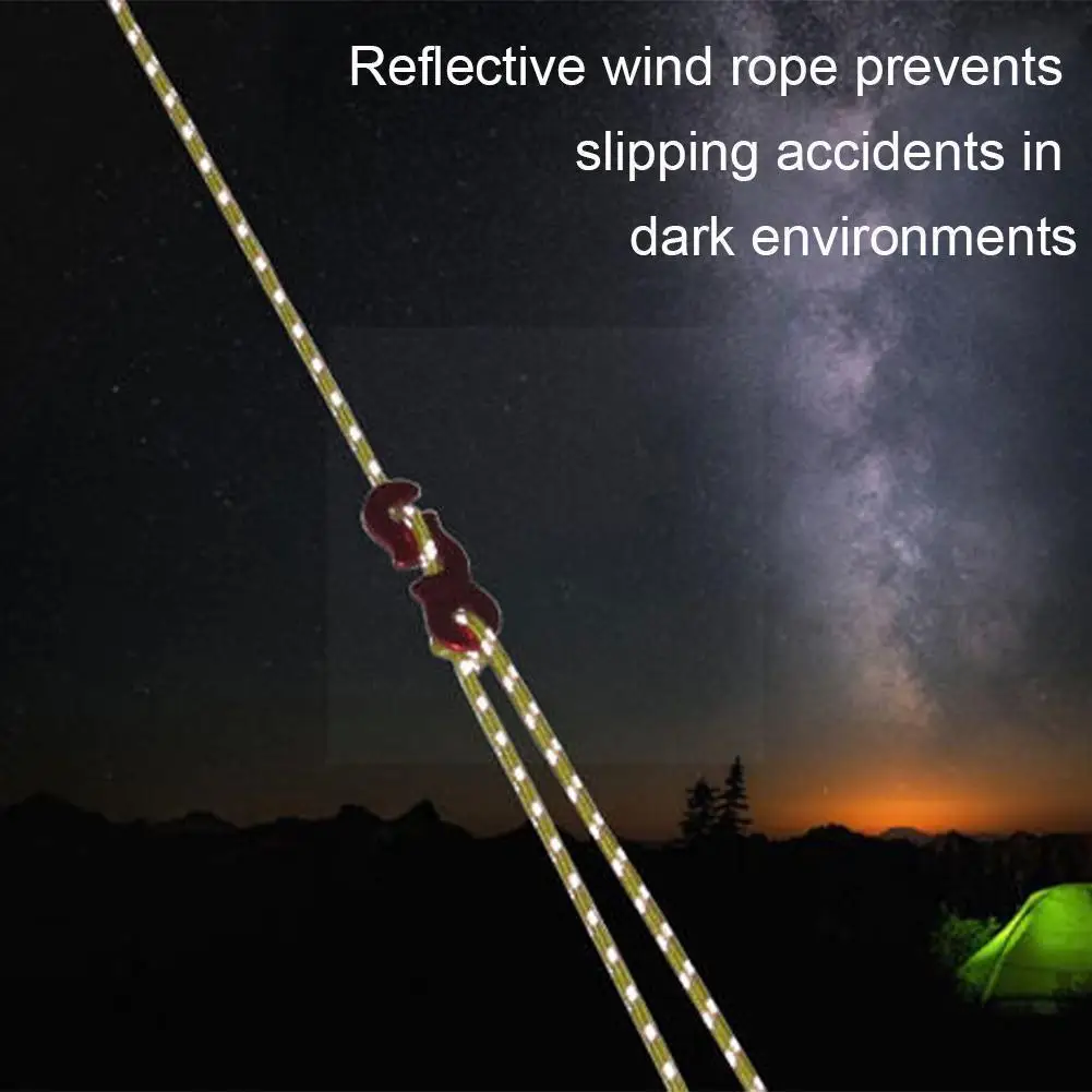 

4m Camping Tent Wind Rope Polyester Skin Durable Outdoor Luminous Rope Rope Reflective Multifunction Tent Canopy Pull Fixed Q0U6