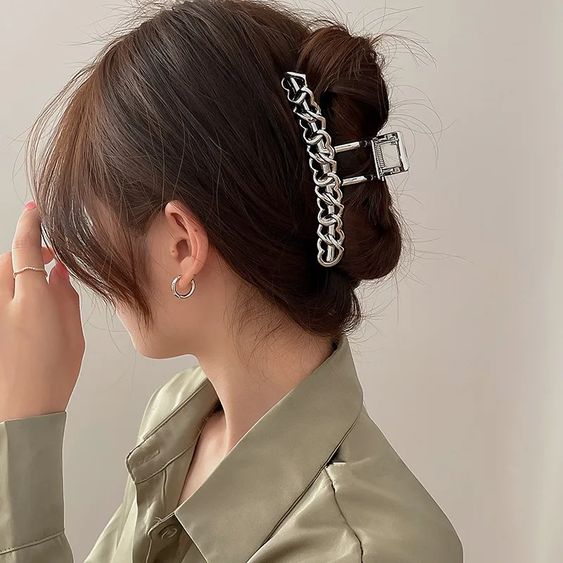 

Metal Liquid Hollow Camellia Pearl Bow Hair-Clip Silver Large Back Head Shark Clip Hairpin for Women Hair Accessories Yoga