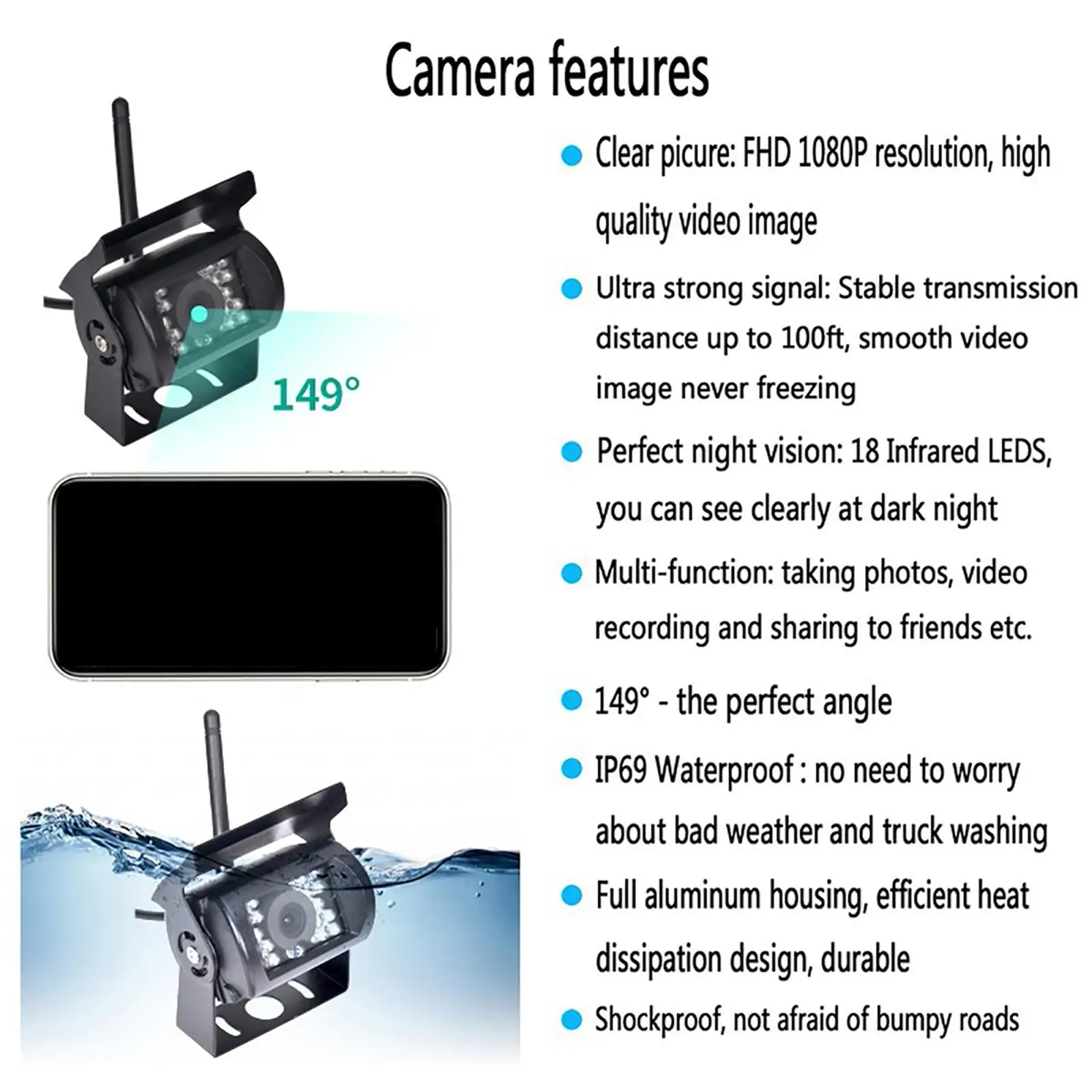 

WiFi Wireless Backup Camera Waterproof 170° for for Android Camper