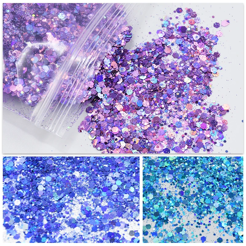 

500g Holographic Effect Nail Glitter For UV Gel Polish Mix Hexagon 1/2/3mm Nails Glitter Sparkle Acrylic Nail Art Glitter Sequin