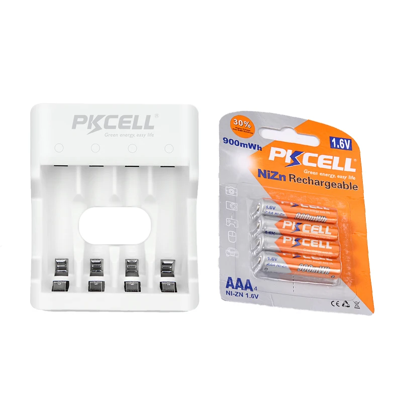 

PKCELL 4Pcs AAA 1.6V 900mWh Ni-Zn AAA Rechargeable Battery batteries AAA pack with NiZn Charger for NIZN AA/AAA Battery